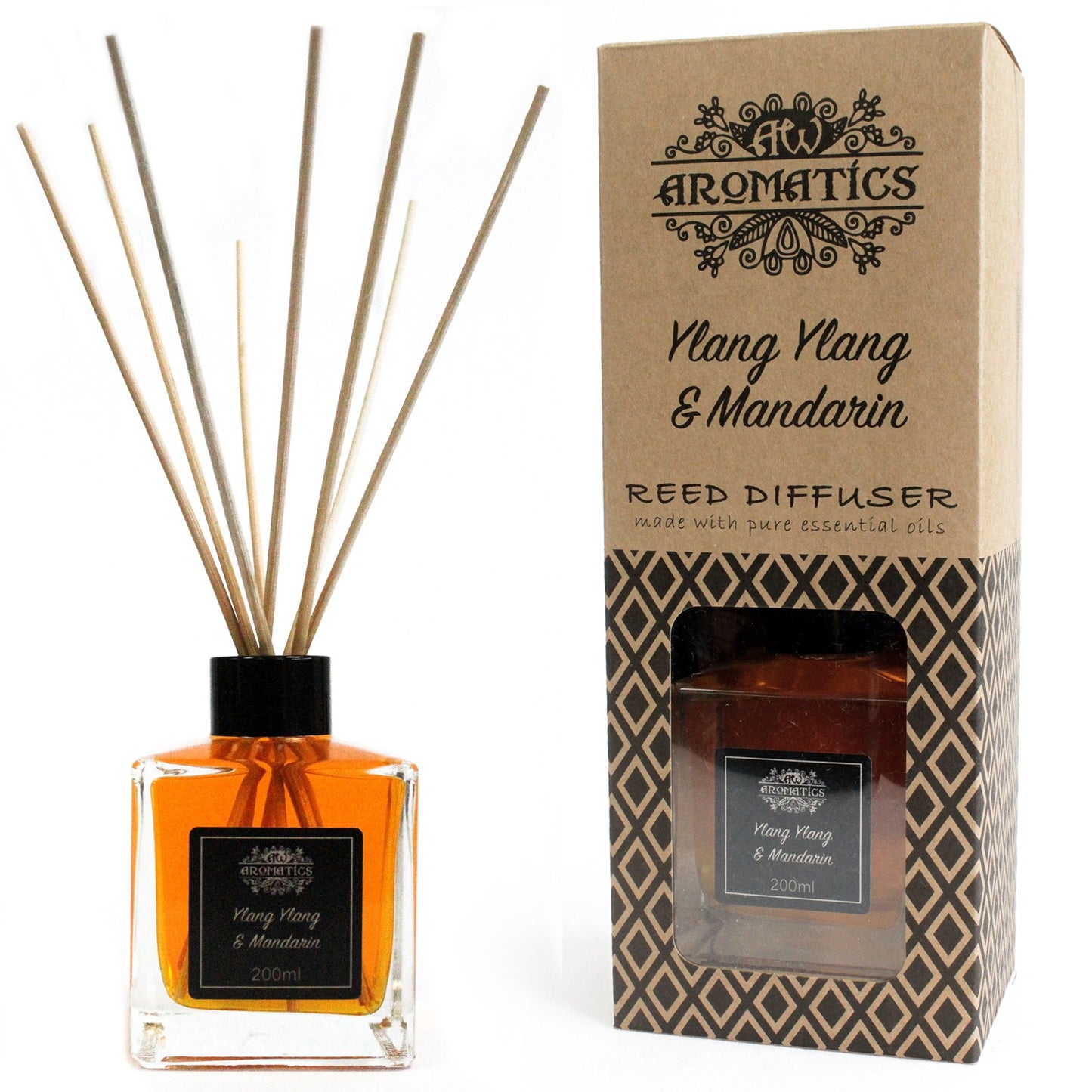 200ml Ylang Ylang & Mandarin Essential Oil Reed Diffuser for Home