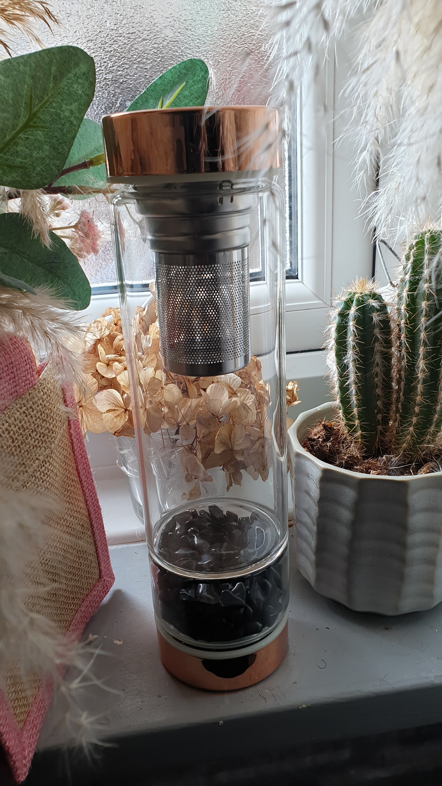 Crystal Glass Tea/COFFEE Infuser Bottle - Rose Gold - Onyx