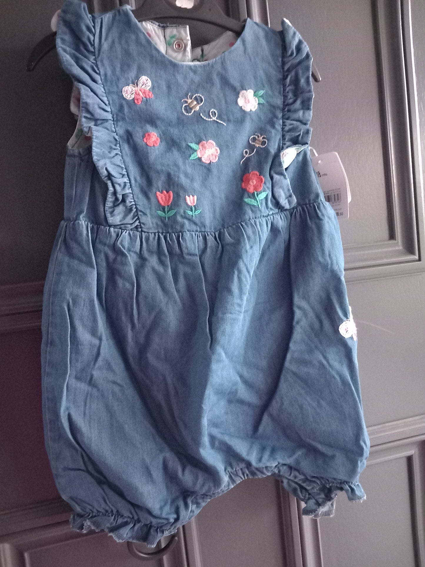 BABY COLOURED FLOWER TWO PIECE DENIM DUNGAREES