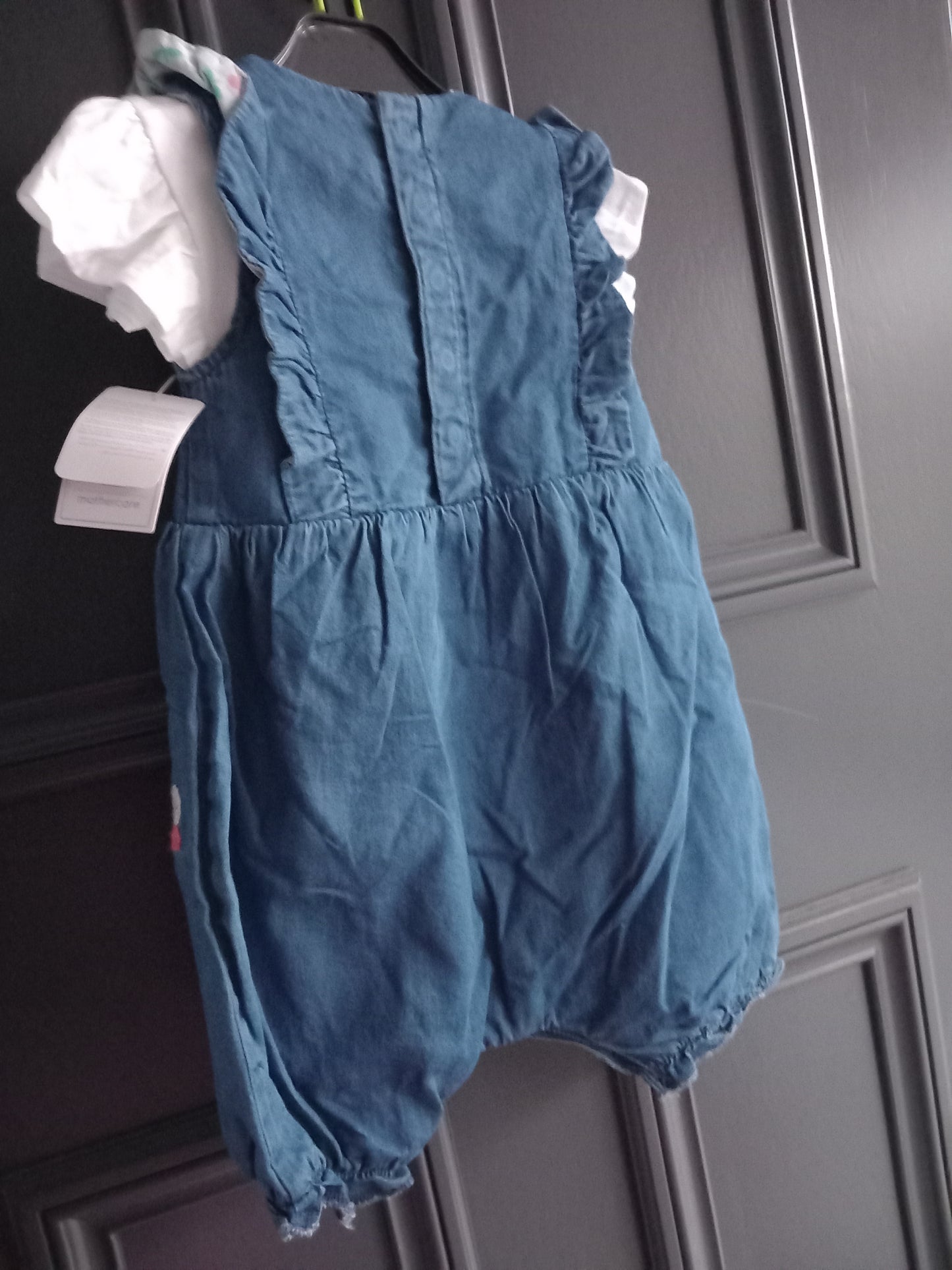 BABY COLOURED FLOWER TWO PIECE DENIM DUNGAREES