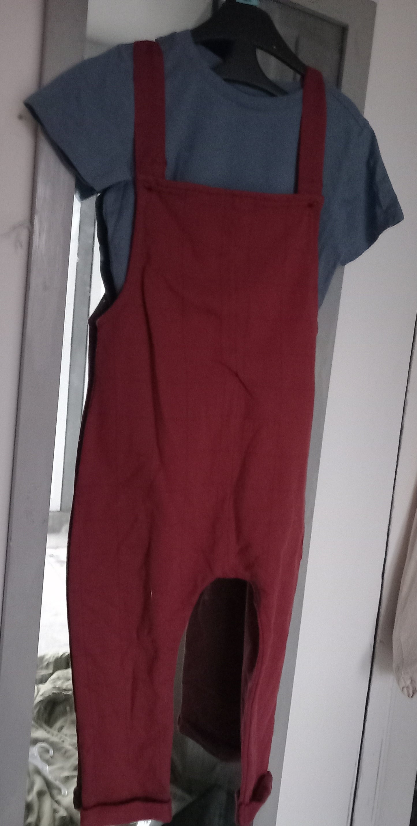 BABY BURGUNDY RED DUNGAREES