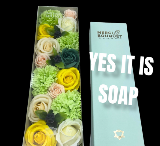 YELLOW AND GREEN FLOWER SOAP BOUQUET BY MERCI