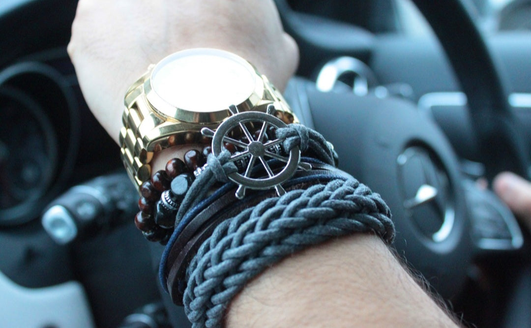 Mens Bracelet Sets - Metal & Leather (ASSORTED CHOICE)