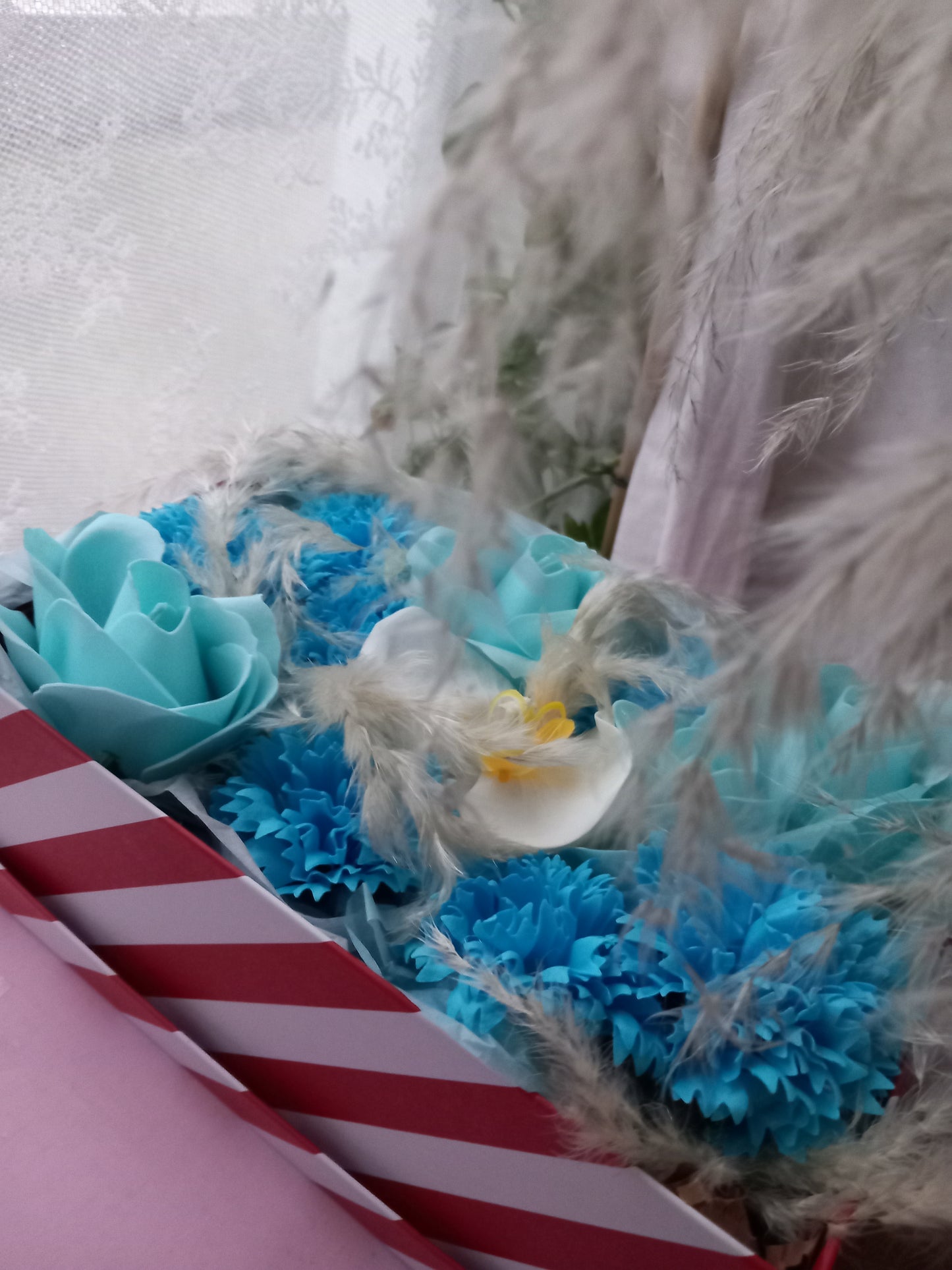 JUST BLUE ORCHID FLOWER SOAP IN CANDY CANE DISPLAY BOX