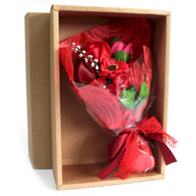 RED BOXED FLOWER SOAP BOUQUET 4 COLOUR CHOICE