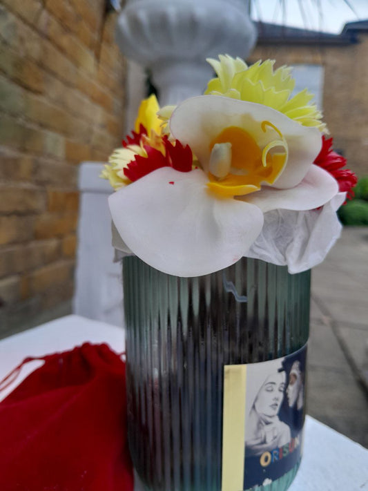 SMALL GREEN GLASS FLOWER SOAP BOUQUET ARRANGEMENT