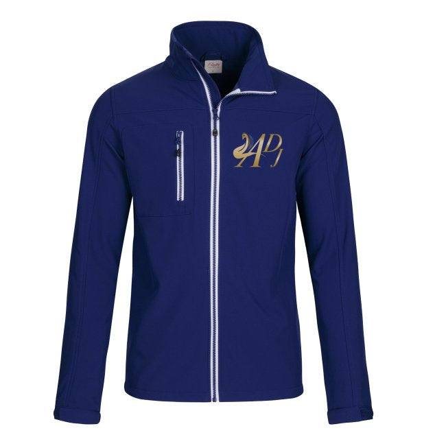 MEN’S SOFTSHELL JACKET WITH GOLD MOTIF ON WHITE BACKGROUND